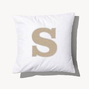 Personalization Mall Natural Initial Embroidered Applique Throw Pillow - 1 of 3
