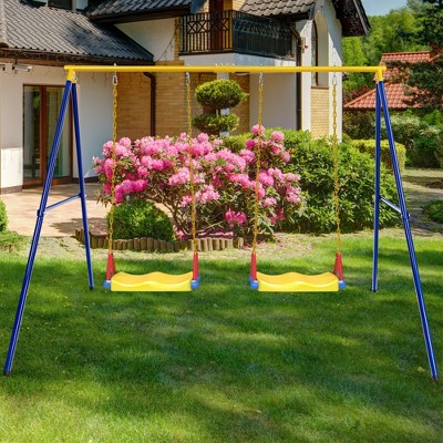 Extra Large Blue and Yellow Steel Swing Frame with Ground Stakes