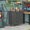 34.64"Heavy-Duty Metal Storage Cabinet with Wheels - 3 Drawer Tool Cabinet for Garage, Office, and Home Organizer Solutions, Black - 4 of 4