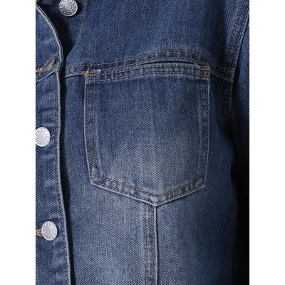 INSPIRE CHIC Women's Long Sleeve Button Down Turndown Collar Frayed Hem Trendy Cropped Washed Denim Jacket Light Blue Medium — фото 5