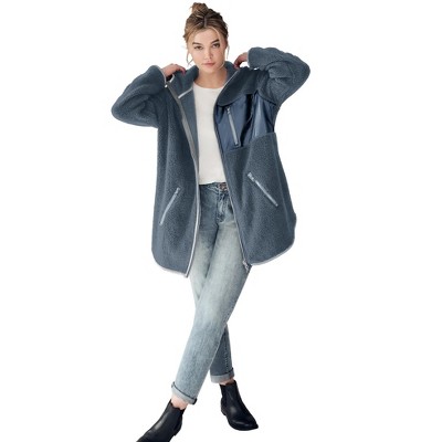 ellos Plus Size Zip Front Hooded High Pile Fleece Jacket