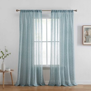 HLC.ME Penelope Faux Linen Textured Privacy Sheer Light Filtering Rod Pocket Curtains Panels, Set of 2 - 1 of 4