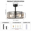 Rennnsan Mirovia 18"W 4-Light Drum Glass Mid-Century Modern Dimmable Flush Mount Ceiling Fan in Black - 3 of 4
