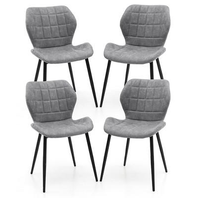Tangkula Dining Chairs Set of 4 w/ Padded Back Metal Legs & 2 Adjustable Foot Pads