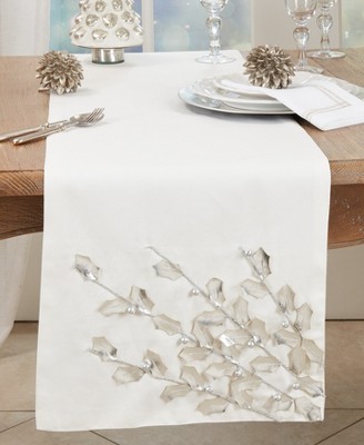 Elegant Winter Poinsettia Branch Cotton Polyester Table Runner