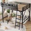 Full Size Black Metal Loft Bed with Ladder Storage Shelves and High Loft Bed for Kids Teens - 3 of 4