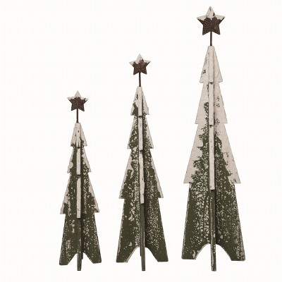 Transpac Wood Green Christmas Snowy Trees Set of 3