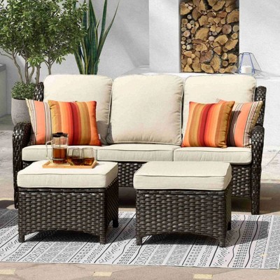 XIZZI Wicker Patio Furniture Set with 3-Seat Sofa, Swivel Rocking Armchairs & Ottomans & Side Table, Modular Sectional Outdoor Conversation Sofa Set