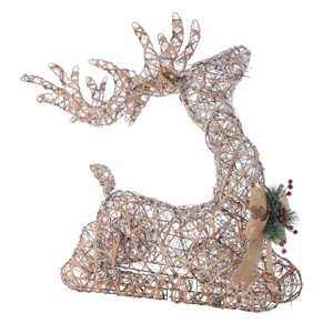 Christmas Natural Rattan Sitting Reindeer, 21in, Pre-Lit w/ 50 Warm White LED Lights, Plug In - 1 of 4