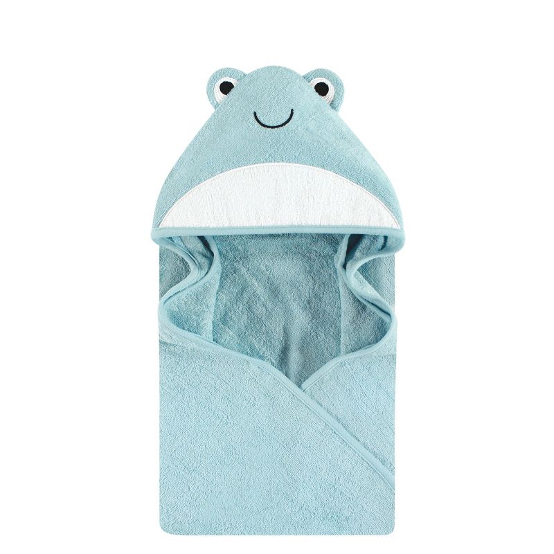 Hudson Baby Unisex Baby Cotton Animal Face Hooded Towel, Cool Frog, One Size, 1 of 3