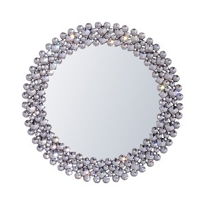 HomeRoots 26" Silver Round Faux Crystal Bling Framed Accent Mirror - 1 of 4