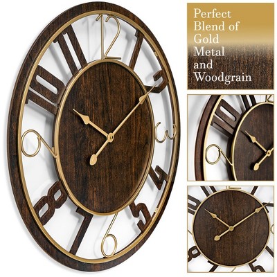 Sorbus 24" Brown Wooden Oversized Wall Clock