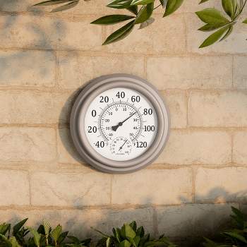 Pure Garden, Wall Clock Thermometer, 5.5 in. Steel, Bronze Finish