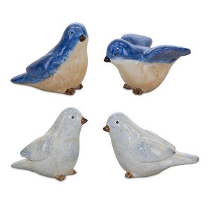 Polyresin Bird Figurine (Set of 4)– 2.5"H – Blue, White, Brown – By Melrose - 1 of 3