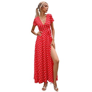 Clearlove Women's V Neck Ruffle Sleeve Summer Dress 2025 Split Flowy Tiered Midi Dress - 1 of 4