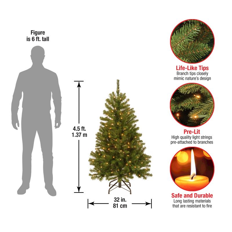 National Tree Company  4.5 ft Pre-Lit Artificial Full Christmas Tree, Green, North Valley Spruce, White Lights, Includes Stand, 5 of 8