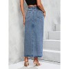 Women's High Waist Maxi Denim Skirt - A-Line Stretch Long Skirt with Front Split & Raw Hem 9009mid Blue - 2 of 4