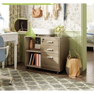 3-Drawer Wood File Cabinet, Mobile Lateral Filing Cabinet, Printer Stand with Open Storage Shelves for Home Office - 1 of 4