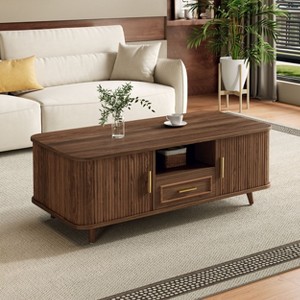 ORRD Mid-Century Modern Coffee Table with Tambour Doors - Walnut 6-Compartment Storage Table for Living Room - 1 of 4
