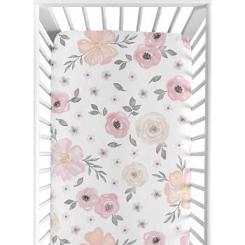 Sweet Jojo Designs Watercolor Floral Fitted Crib Sheet - Pink/Gray