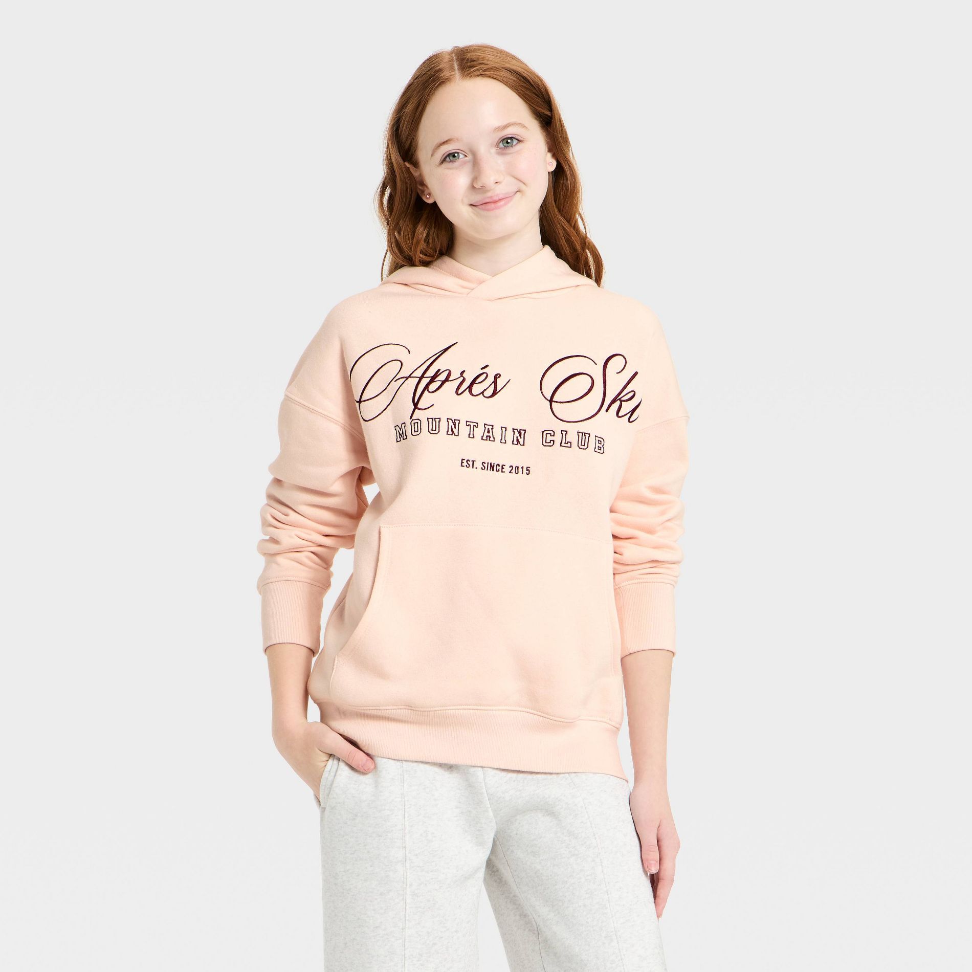 Girls' "Apres Ski" Graphic Oversized Fleece Hoodie - art class™ Rose M