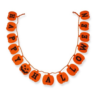 tag 6 ft. Happy Halloween Wool Felt Garland Banner 15 Orange Pumpkin Jack-o-Lanterns Doorway Fireplace Wall Decoration