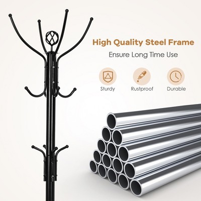 Black Metal Freestanding Coat Rack with Umbrella Stand