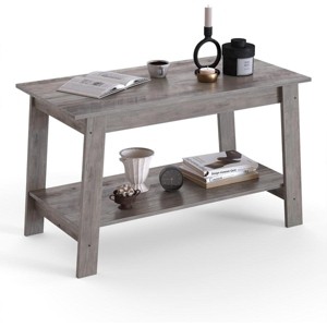Homhougo Modern Farmhouse Coffee Table with Storage Shelf, 2-Tier Rectangular Center Table, Home Office Industrial Cocktail Tables - 1 of 4