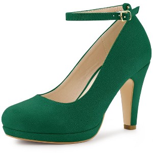Allegra K Women's Back to College Round Toe Stiletto Heel Ankle Strap Pumps - 1 of 4