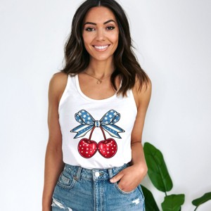 Simply Sage Market Women's Coquette Patriotic Cherries Graphic Racerback Tank - 1 of 4