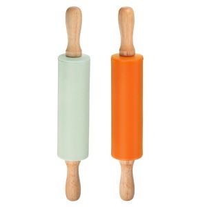 Unique Bargains Silicone Smooth Non-Stick Wooden Handle Kitchen Rolling Pin 2 Pcs - 1 of 4