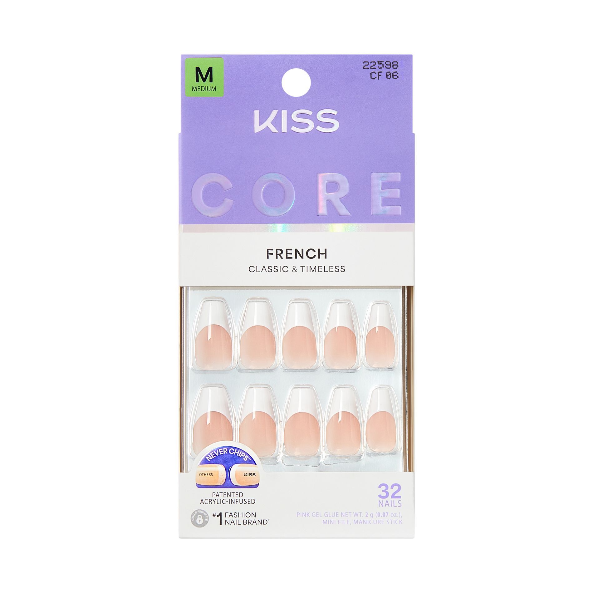 Kiss Nails CORE French Tip Press-On Fake Nails Medium Almond - Reunion - 35ct