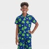Boys' Minecraft Button-Up Pajama Set - Blue - 3 of 4