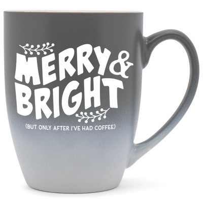 Elanze Designs Merry & Bright But Only After I'Ve Had After Coffee Two Toned Ombre Matte Gray and White 12 ounce Ceramic Stoneware Coffee Cup Mug