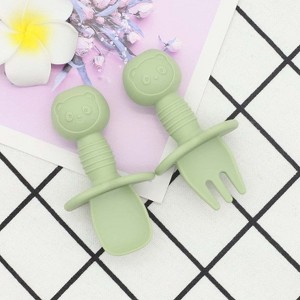 MyKids-USA Baby Bear Pattern Complementary Food Training Lovely Silicone Spoon Fork Sets - 1 of 1