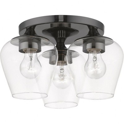 Willow 3-Light Black Chrome Flush Mount with Clear Glass Bowl