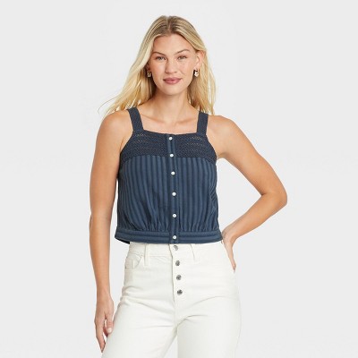 Women's Button-Front Cropped Tank Top - Universal Thread™