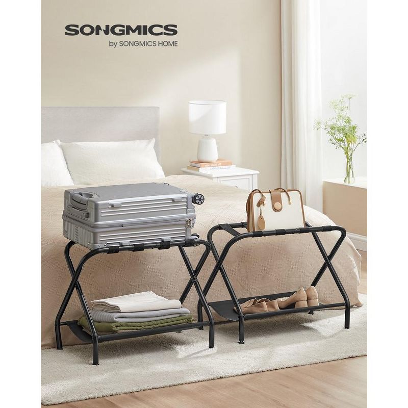 SONGMICS Luggage Rack with Fabric Storage Shelf Suitcasa Stand for Guest Room Bedroom Holds up to 110 lb, 2 of 9