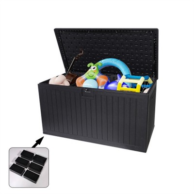 SKRAN 230 Gallon Resin Outdoor Deck Box Waterproof, Patio Storage Box with Lockable Storage Containers for Patio, Backyard, Pool