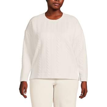 Lands' End Women's Long Sleeve Quilted Cable Crew Neck Sweatshirt