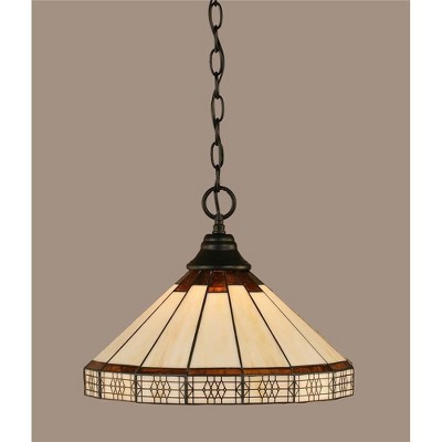 Toltec Lighting Any 1 - Light Pendant in  Matte Black with 15" Honey & Brown Mission Art Glass Shade