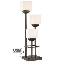 Franklin Iron Works Modern Console Table Lamp 29 1/2" Tall with USB Charging Port Bronze Metal White Glass Square Shade for Bedroom Living Room House