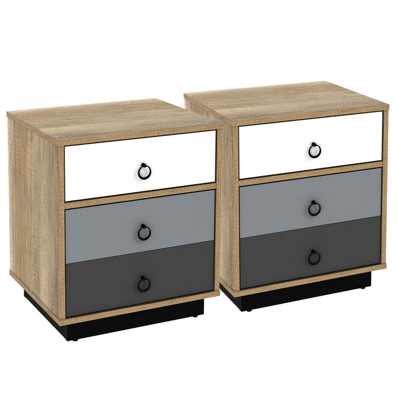 Costway 2PCS Nightstand with Drawer and Storage Cabinet Wooden Sofa Side Table End Table, 1 of 11