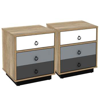 Costway 2PCS Nightstand with Drawer and Storage Cabinet Wooden Sofa Side Table End Table