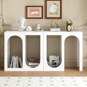 Modular Console Table With Rectangular Exterior And Curved Interior Design, 15 Inch Wide Sofa Table-Cuddlewood - 1 of 4