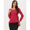 Allegra K Women's Long Sleeve V Neck Irregular Hem Belted Peplum Blouses - 3 of 4