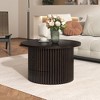 Chic Crate-Solid Oak Farmhouse Coffee Table with Drawer - Vertical Slat Base, 30.5" Living Room Center Table (Dark Brown) - 3 of 4