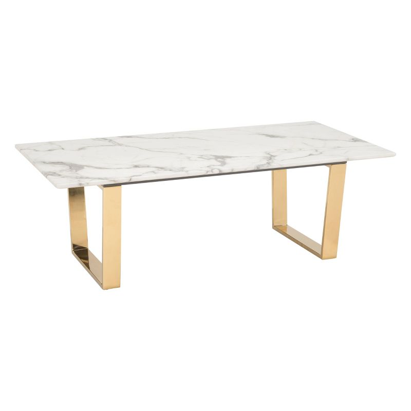 Modern Faux Marble and Stainless Steel 47" Rectangular Coffee Table - Stone/Gold - ZM Home, 1 of 17