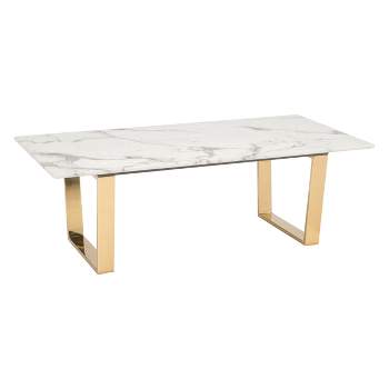 Modern Faux Marble and Stainless Steel 47" Rectangular Coffee Table - Stone/Gold - ZM Home