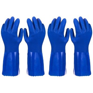 Juvale 2 Pairs Heavy Duty Rubber Cleaning Gloves for Kitchen, Dishwashing, Reusable and Cotton Lined (Small Size, Blue) - 1 of 4